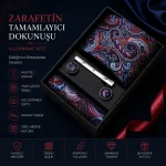 Bordo Mavi Paisley Desenli 5'li Kravat ve Aksesuar Seti