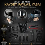 Insta360 Uyumlu Motosiklet Kask Telefon ve Aksiyon Kamera Tutucu Tam Set